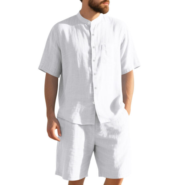 American Linen Suit Men's Summer Two-piece Suit Henry Collar Beach - Image 6