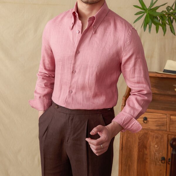 Long Linen Sleeves Shirt Large Pointed Collar Italian Style - Image 3