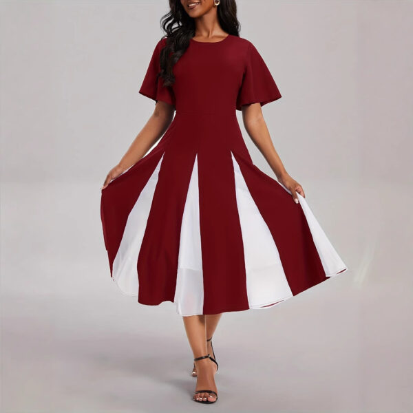 Contrast-color Chiffon Stitching Round Neck Short-sleeved Large Swing Dress Spring And Summer Women's Clothing - Image 6