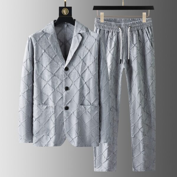 High-end Men's Fashion Tailored Suit Collar Jacquard Thin Long Sleeve Two-piece Set - Image 4