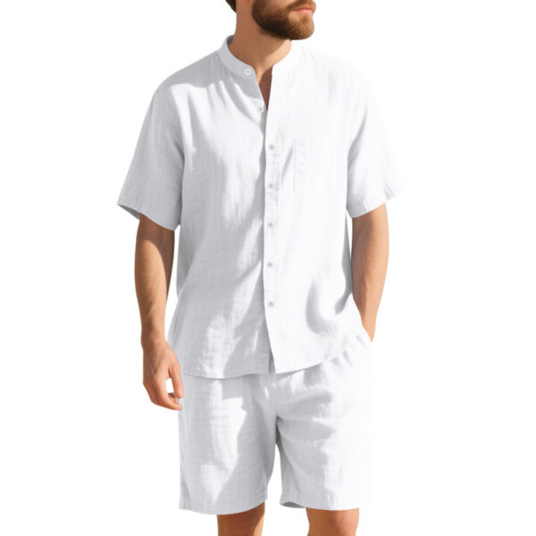 American Linen Suit Men's Summer Two-piece Suit Henry Collar Beach - Image 3
