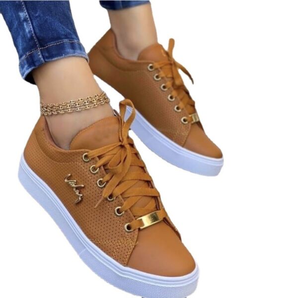 Lace Up Round Toe Sneakers Breathable Sports Low Top - Image 4