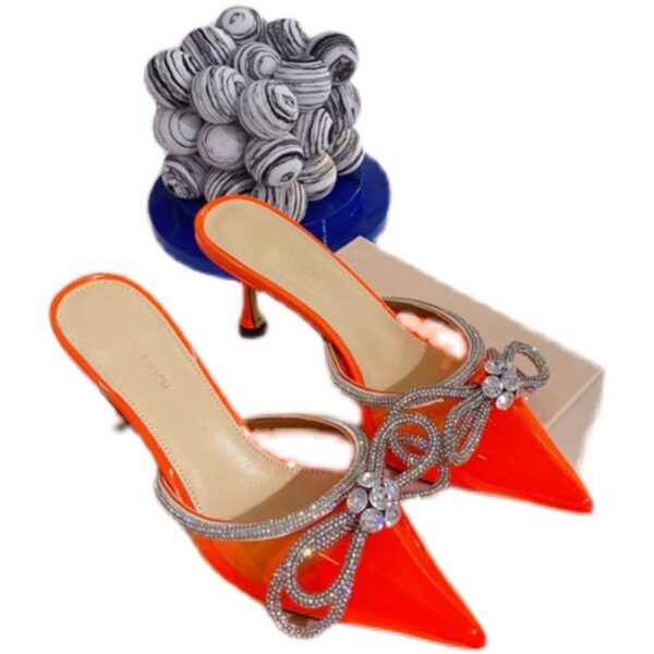 Bow-knot Rhinestone Pointed-toe Stiletto Sandals - Image 2