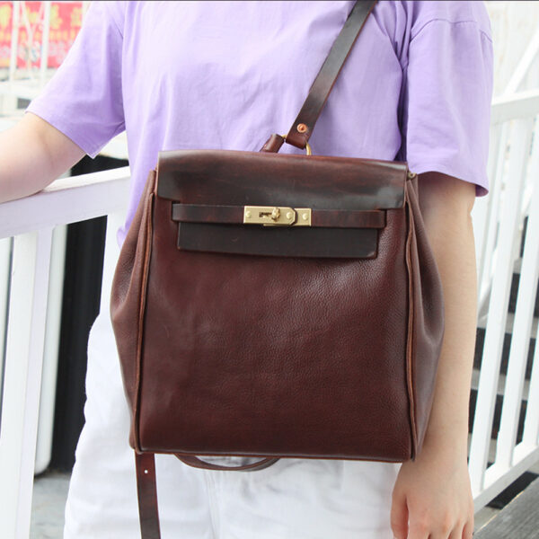Top Layer Tree Cream Leather Double Shoulder Women's Fashion Bag - Image 3