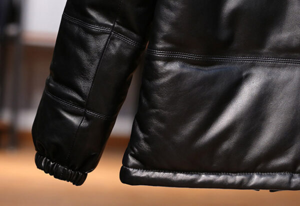 Men's Stand Collar Sheepskin Down Leather Jacket - Image 8