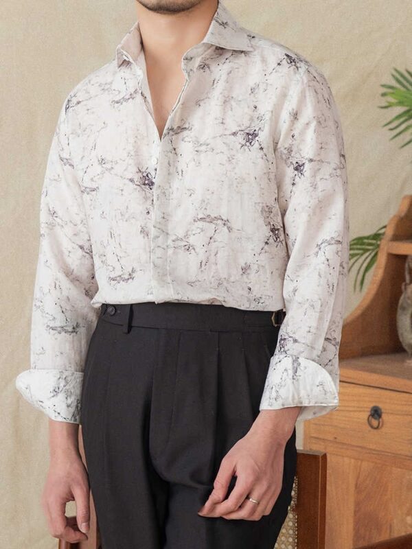 Thin Draping Breathable Long Sleeves Shirt Casual Retro Printed Shirt - Image 3
