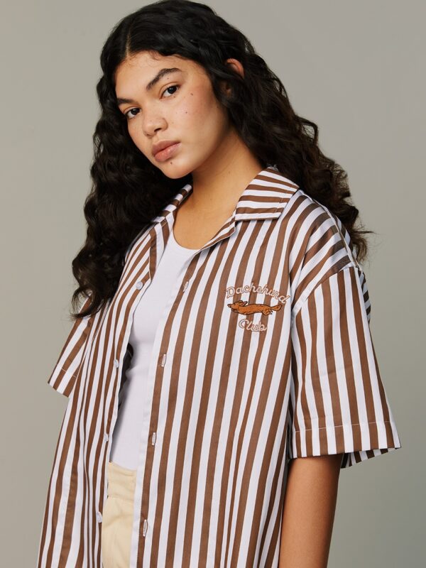 Japanese Retro Brown Striped Short Sleeves - Image 2