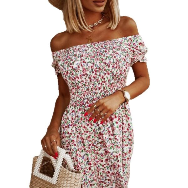 Summer New European And American Women's  Off-shoulder Tube Top Cinched Waist Short Sleeve Dress - Image 6