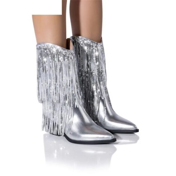 Cross-border Independent Station Fashion Runway Chunky Heel Tassel Boots Women's Shoes - Image 2