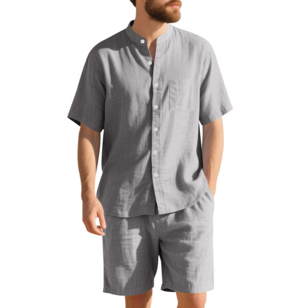 American Linen Suit Men's Summer Two-piece Suit Henry Collar Beach - Image 10
