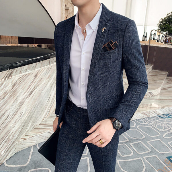 Autumn Men's Plaid Suit Business Casual Two-piece Suit - Image 4