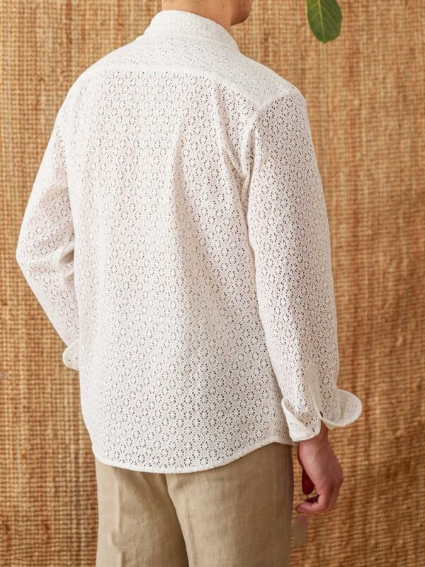 Open Collar Hollow Breathable Casual Long-sleeved Shirt - Image 3