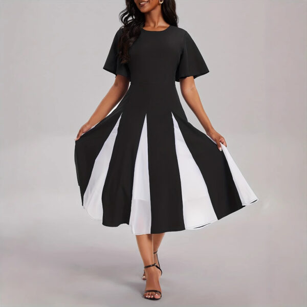 Contrast-color Chiffon Stitching Round Neck Short-sleeved Large Swing Dress Spring And Summer Women's Clothing - Image 7