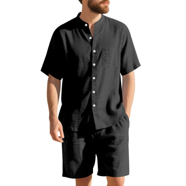 American Linen Suit Men's Summer Two-piece Suit Henry Collar Beach - Image 7