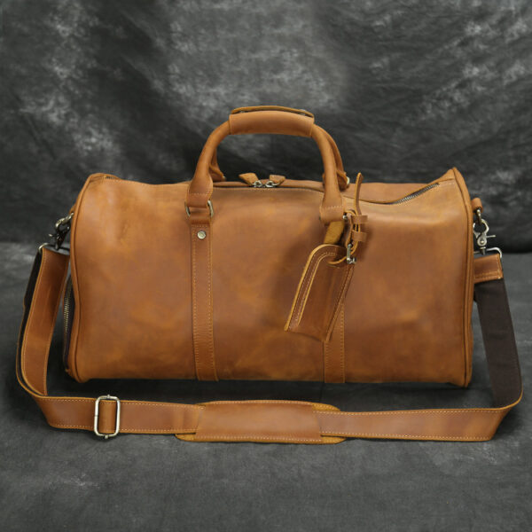 Men's Vintage Crazy Horse Leather Large Capacity Travel Bag - Image 2