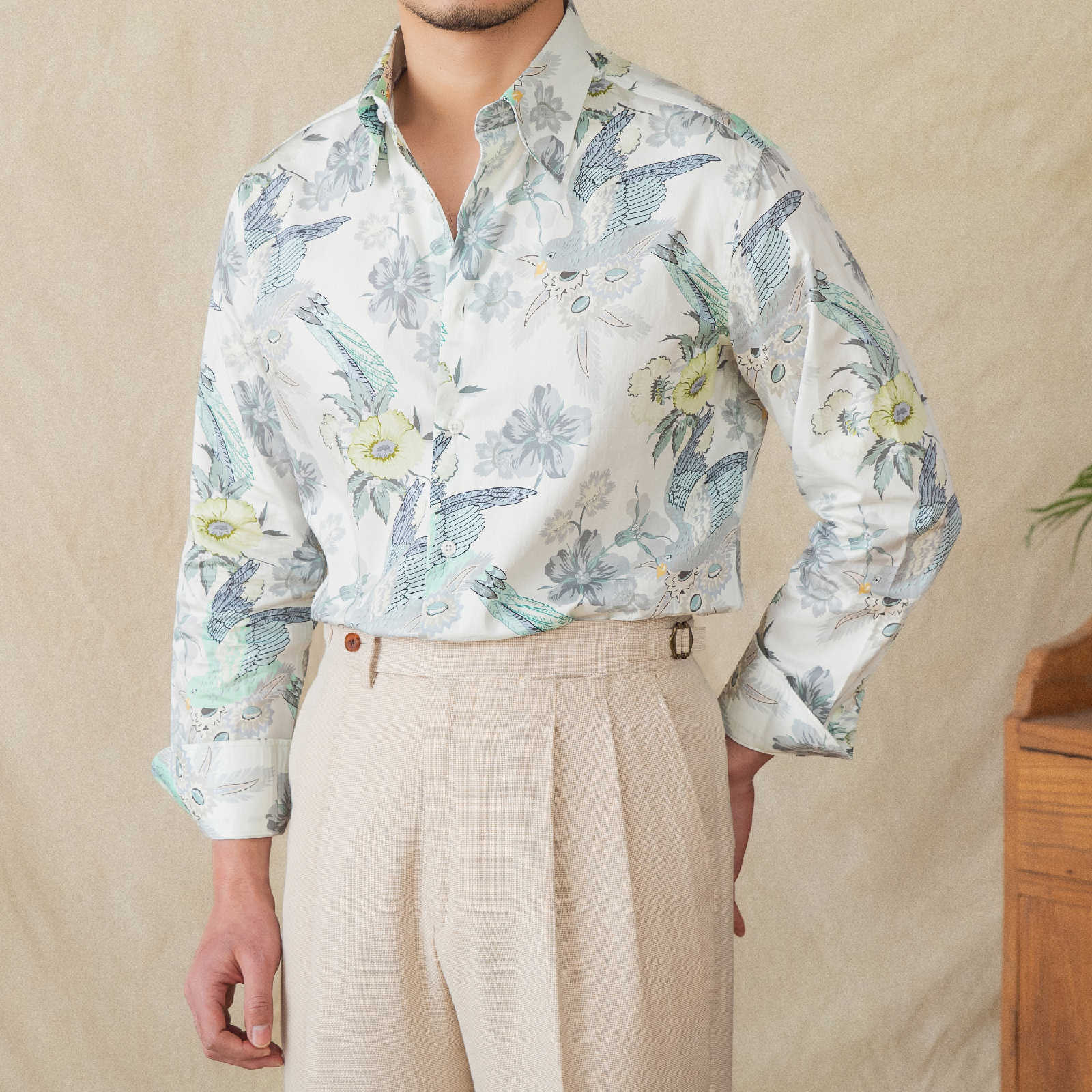 Men’s Printed Long-sleeved Cotton Shirt