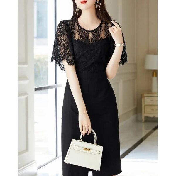 Lace Stitching Mid-length Summer Dress Slimming - Image 5