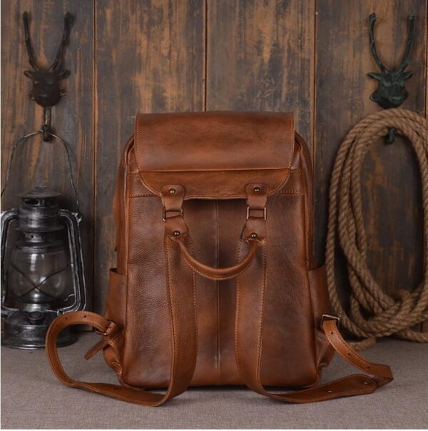 Leather Shoulder Backpack Head Layer Cowhide Computer Outdoor Travel Bag - Image 3