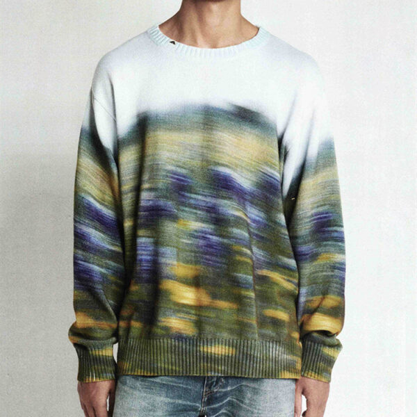 Men's And Women's Fashion Abstract Blue Hooded Flower Field Jumper Line