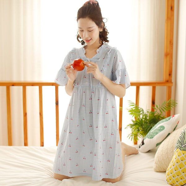 Women's Summer Short-sleeved Korean Style Cotton Nightdress With Chest Pad Floral Print - Image 8