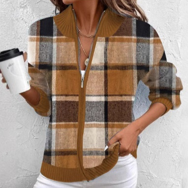Women’s Large Checks Style Women’s Woolen Jacket Plaid Autumn And Winter New