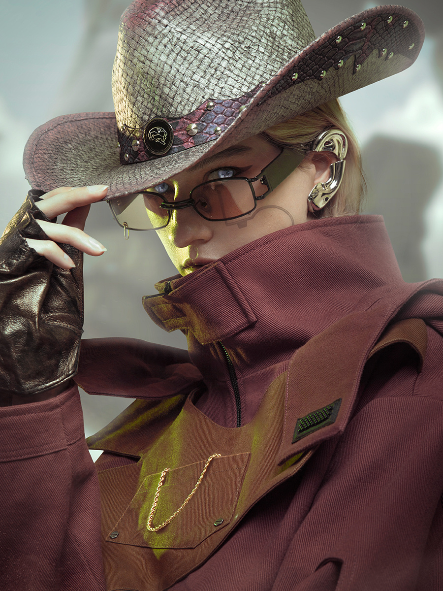 Denim Trench Coat Punk Wilderness Long Style Functionality - Image 4