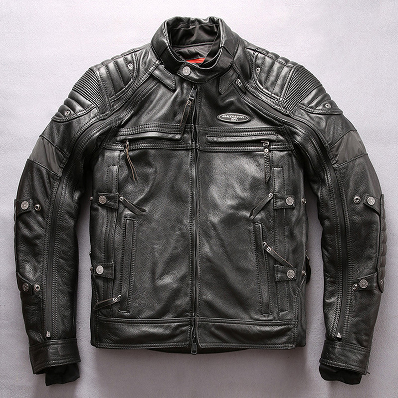 Men’s Genuine Leather Stand Collar Slim Motorcycle Suit