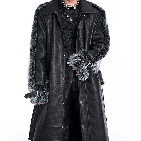 Cotton Padded Thickened Thermal Long Leather Wind Coat - Image 3