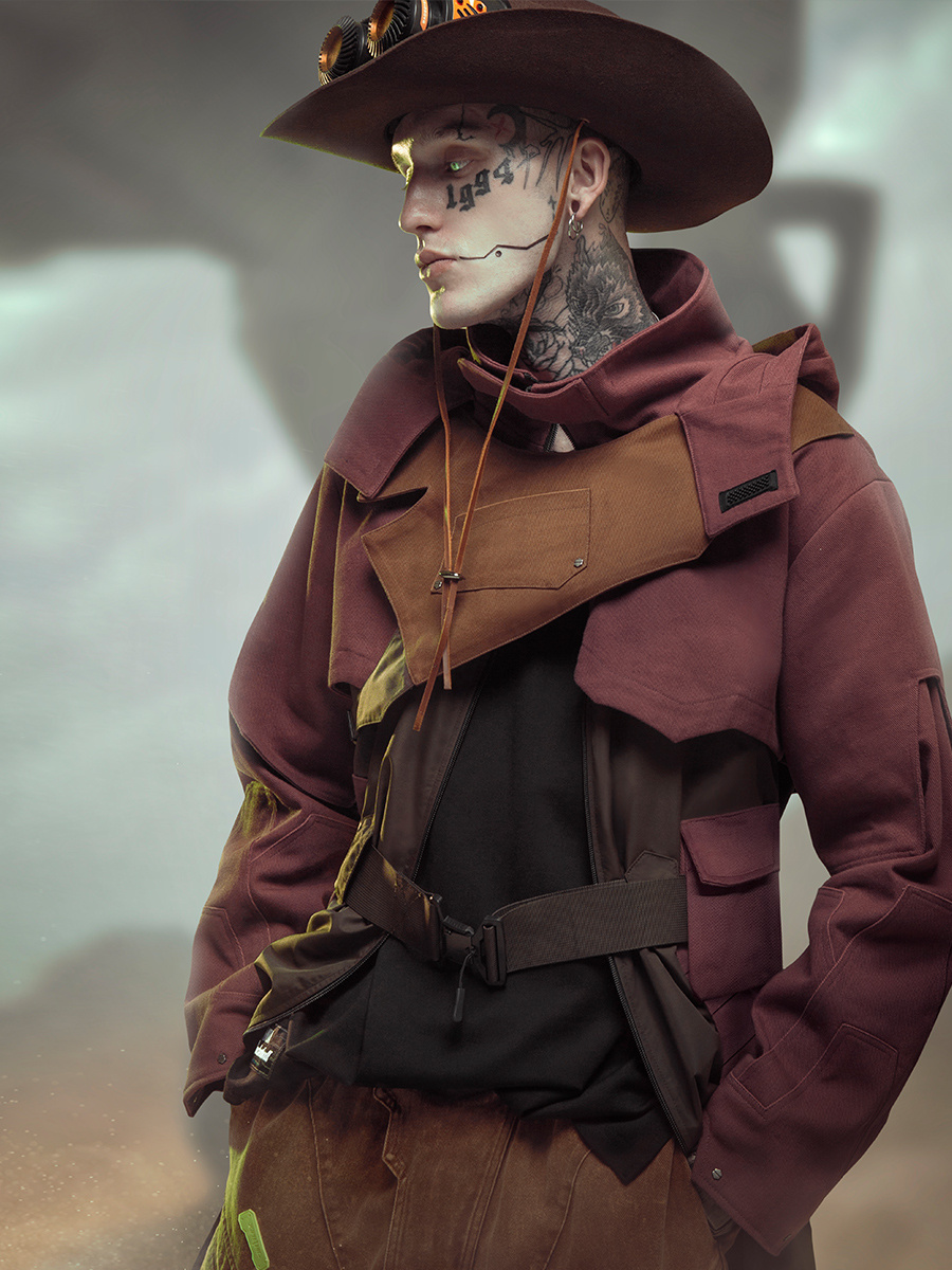 Denim Trench Coat Punk Wilderness Long Style Functionality - Image 5