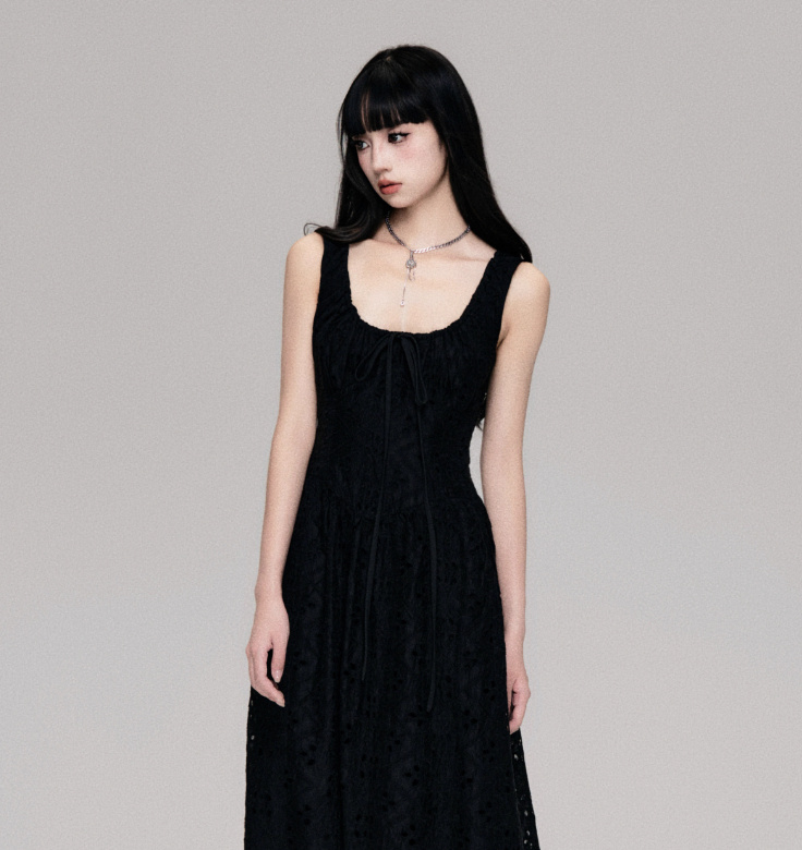 French Hollow Embroidered Tencel Cotton Dress Women