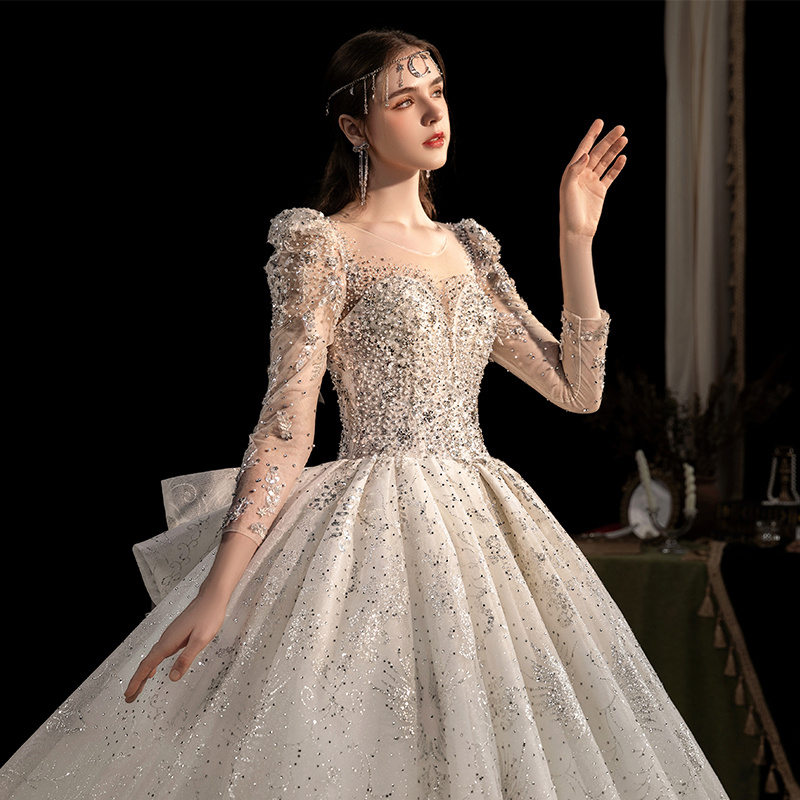 Women’s Fashion Long-sleeved Vintage Court Style Heavy-duty Large Trailing Dress