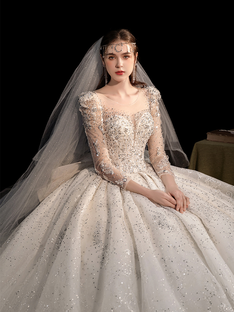 Women's Fashion Long-sleeved Vintage Court Style Heavy-duty Large Trailing Dress - Image 7