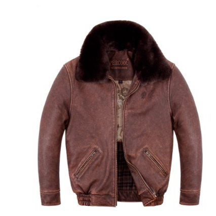 American Style Men’s Casual Flight Suit Genuine Leather Jacket