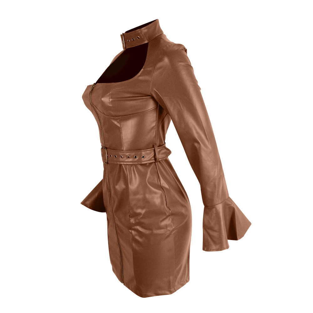 Women's Zipper Dress With Belt And Waist Closure - Image 2
