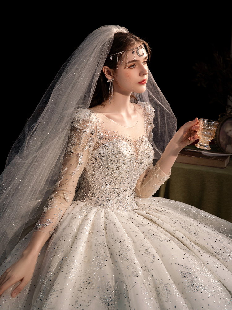 Women's Fashion Long-sleeved Vintage Court Style Heavy-duty Large Trailing Dress - Image 4