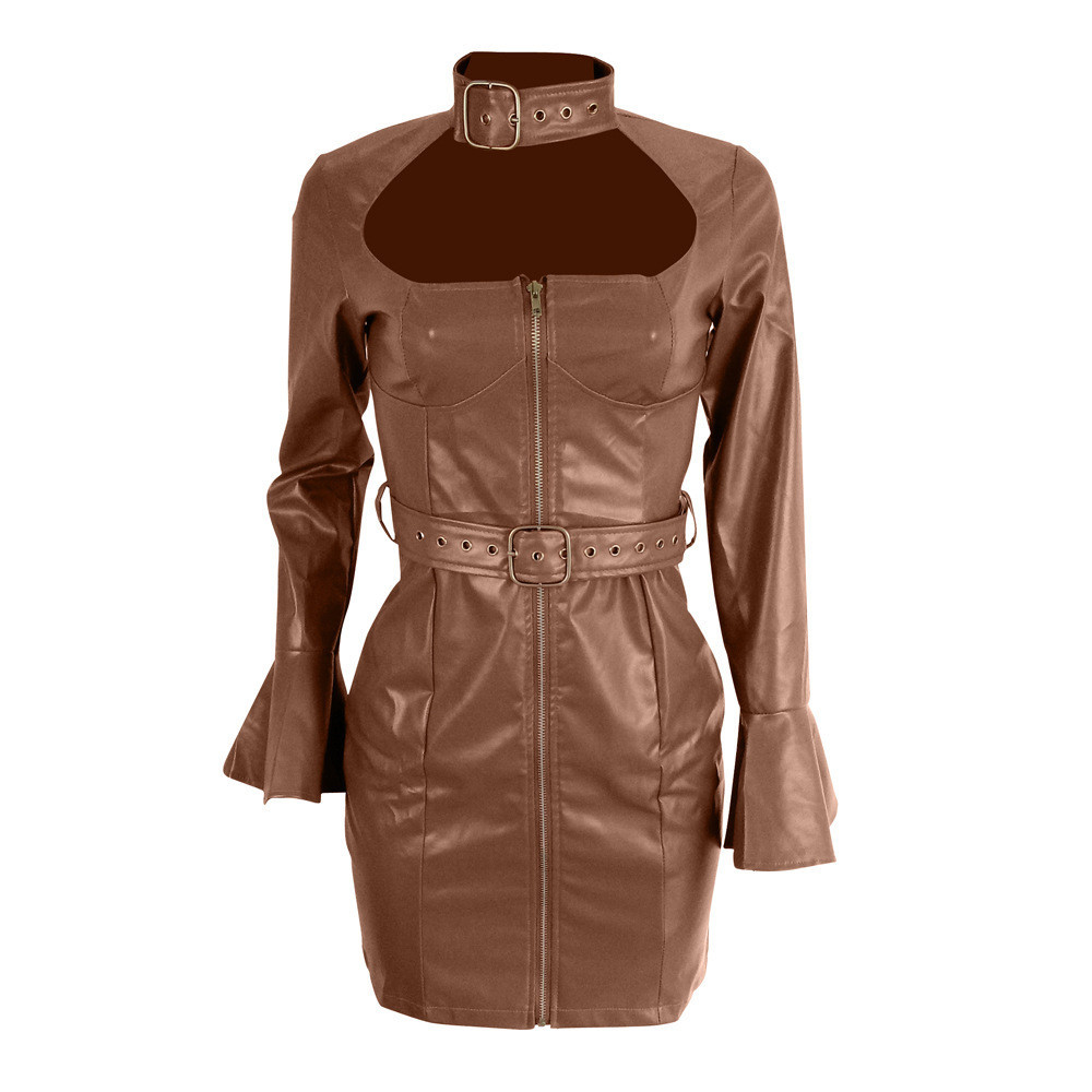 Women's Zipper Dress With Belt And Waist Closure - Image 3