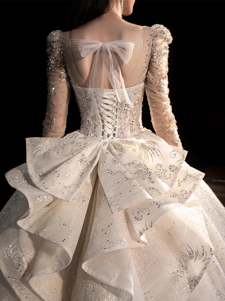 Women's Fashion Long-sleeved Vintage Court Style Heavy-duty Large Trailing Dress - Image 5