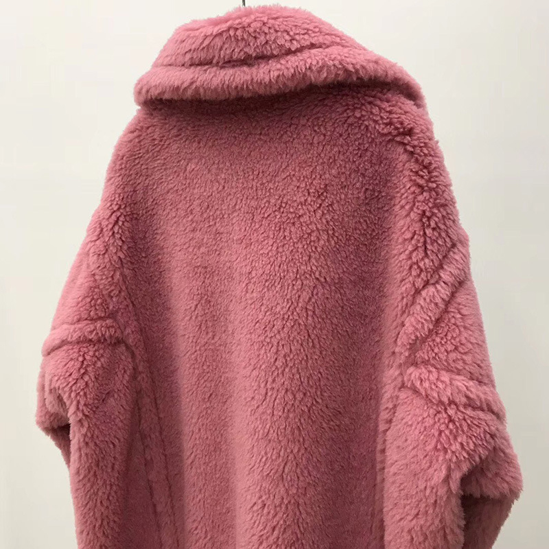 Women's Long Pink Wool Alpaca Fleecefiber Fur Coat - Image 2