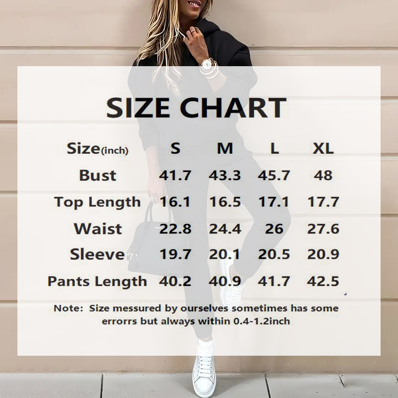 Women's Casual 2-Piece Tracksuit, Solid Color Hooded Sweatshirt And Slim Fit Jogger Pants For Autumn And Winter - Image 8