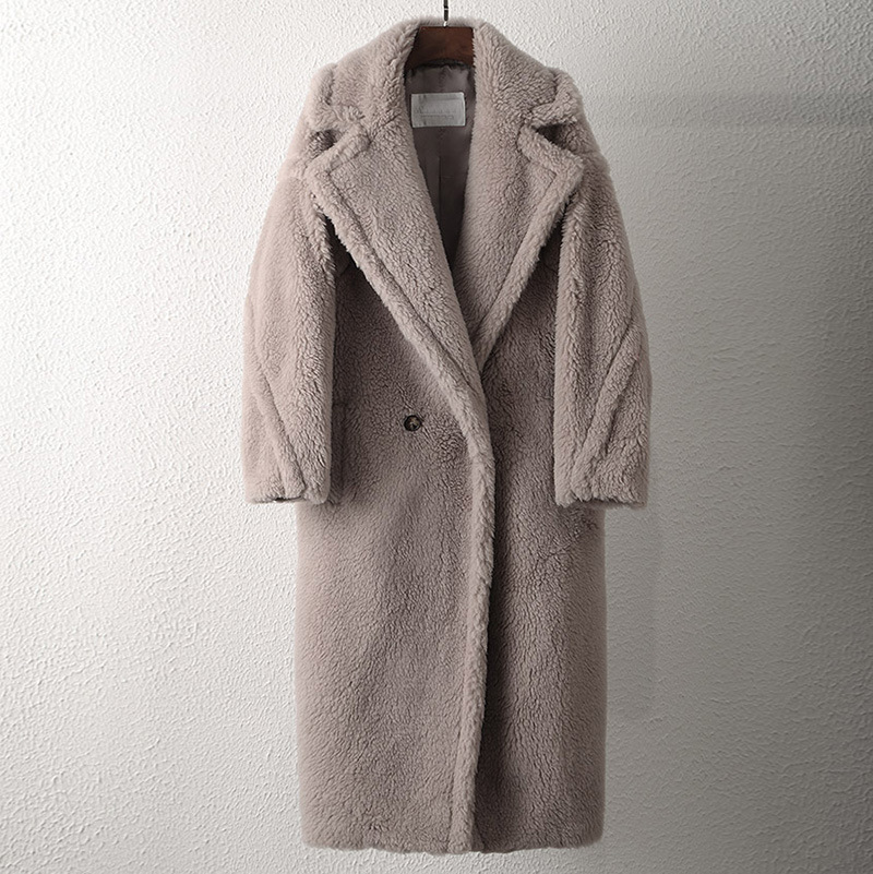 Women's Long Pink Wool Alpaca Fleecefiber Fur Coat - Image 9