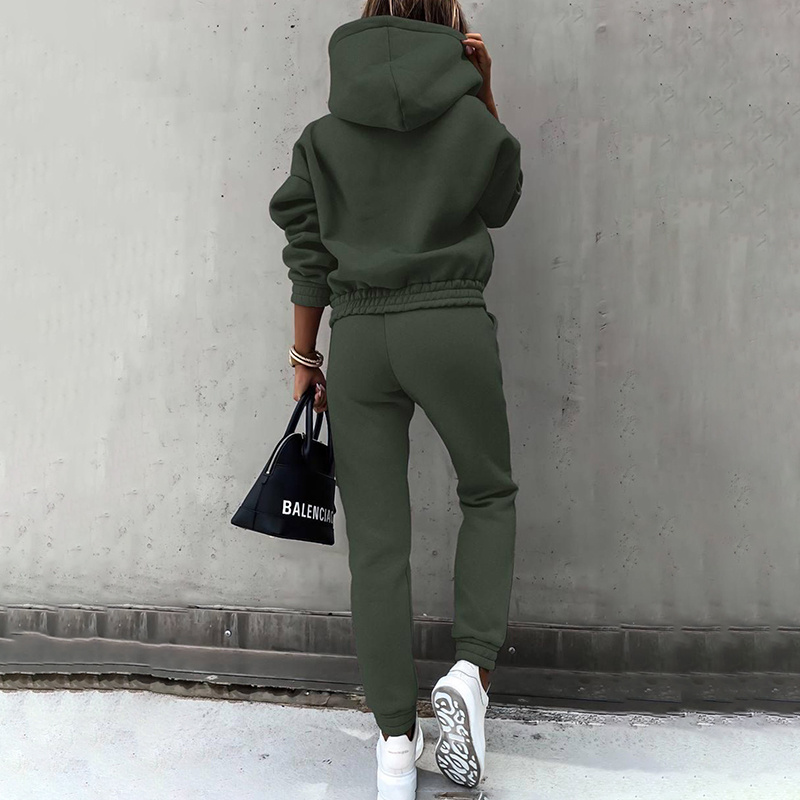 Women's Casual 2-Piece Tracksuit, Solid Color Hooded Sweatshirt And Slim Fit Jogger Pants For Autumn And Winter - Image 5