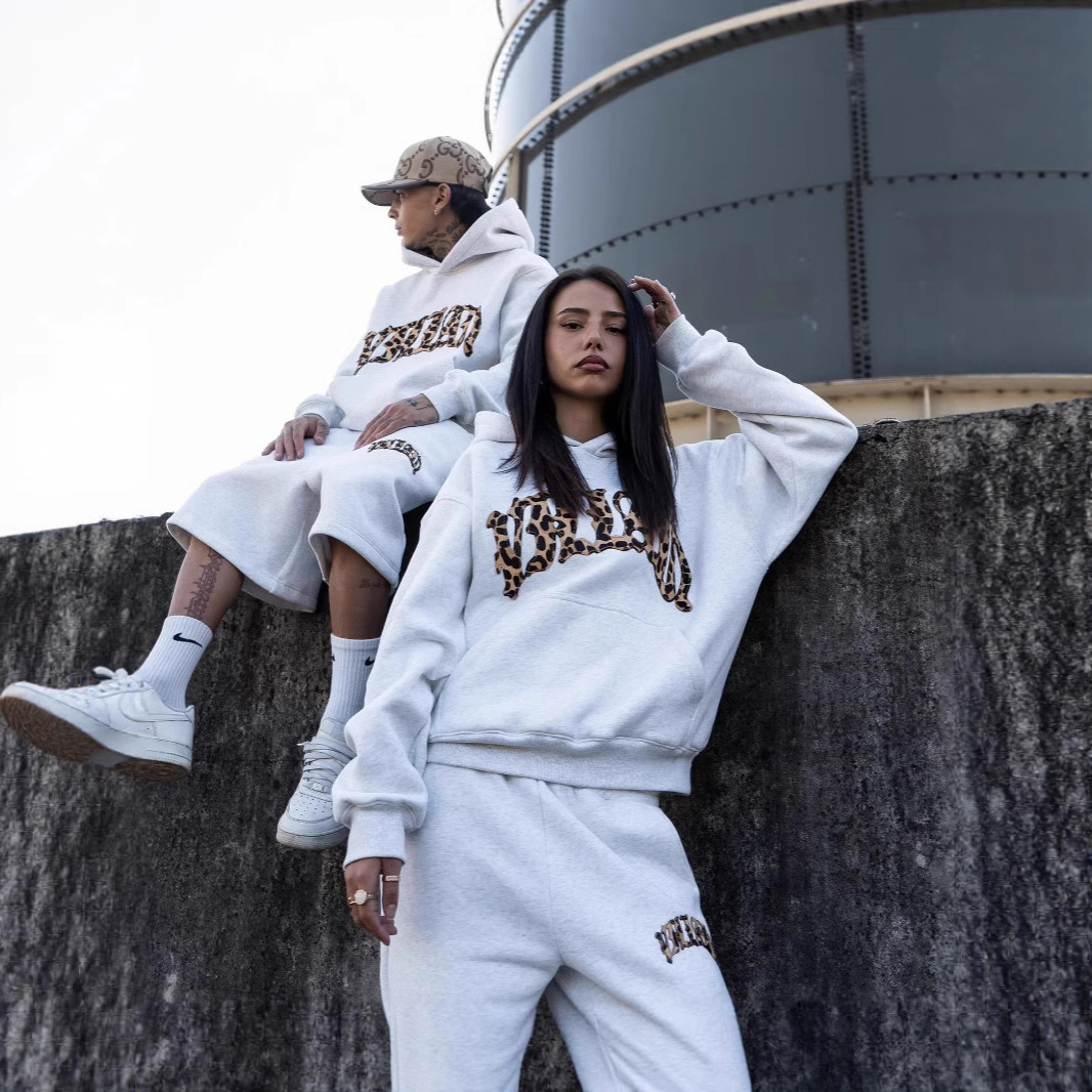 Leopard Print Letter Embroidery Street Casual Trousers Men And Women All-match Hoodie - Image 3