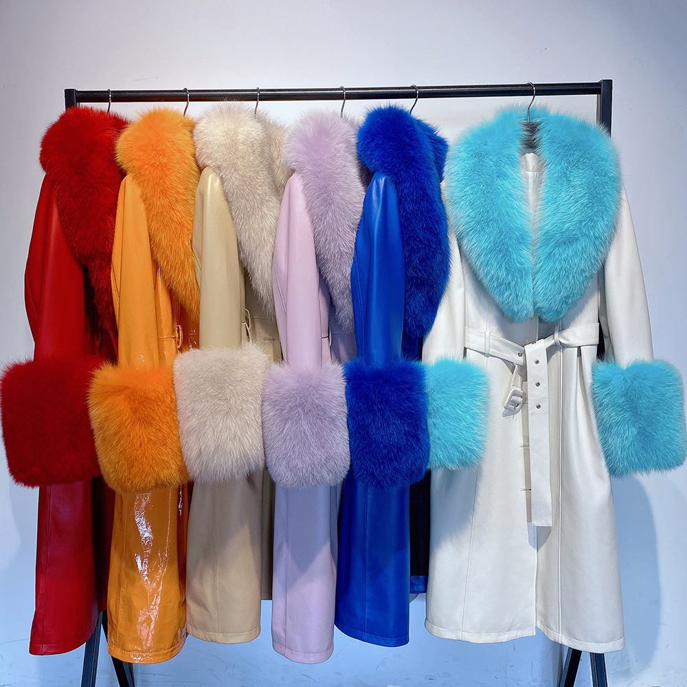 Slim-fit Leather Sheepskin Fox Fur Coat - Image 6