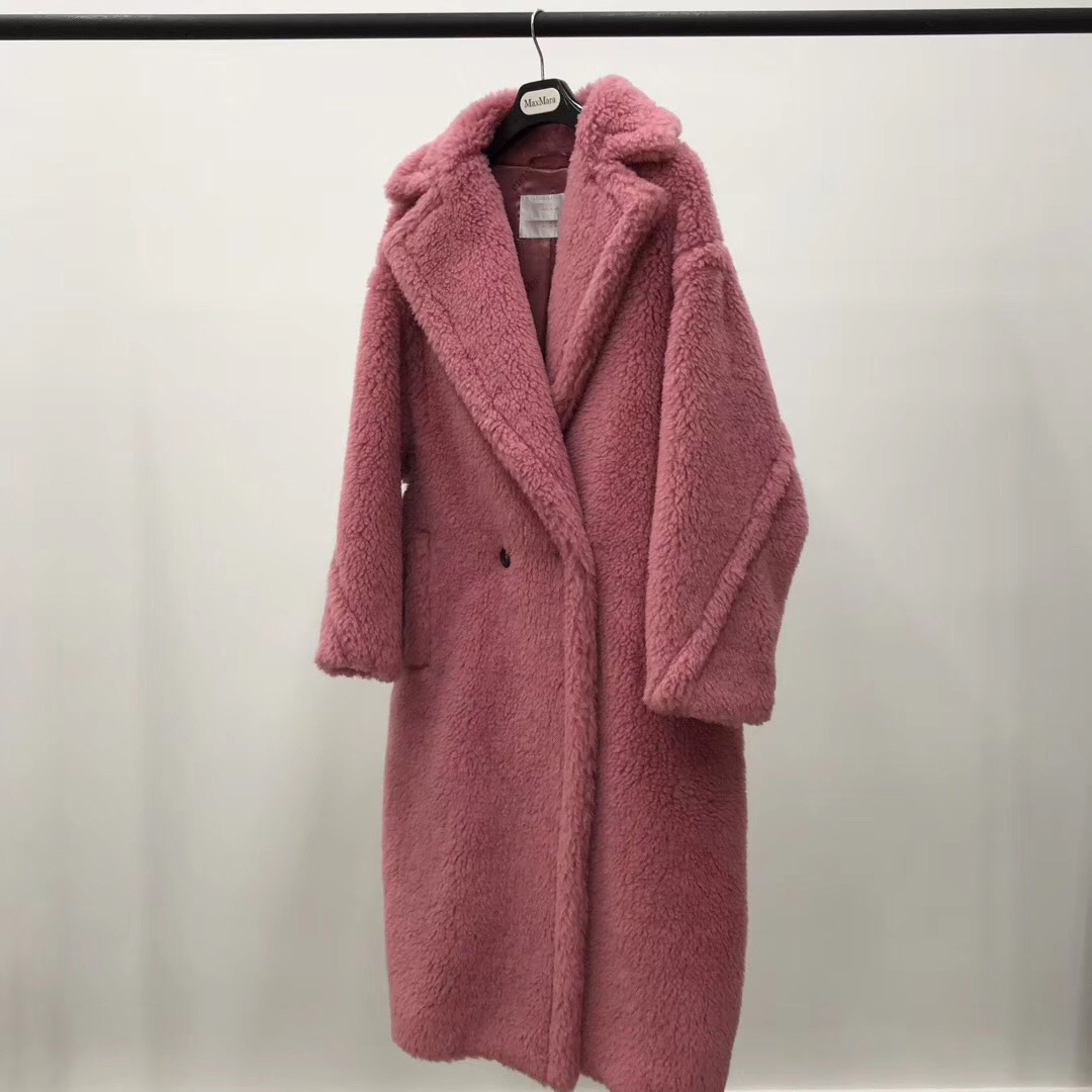 Women's Long Pink Wool Alpaca Fleecefiber Fur Coat - Image 6