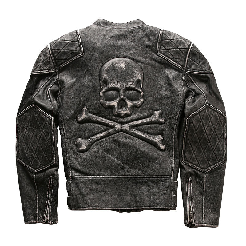Men's Distressed Stand Collar Cropped Slim Leather Jacket - Image 6