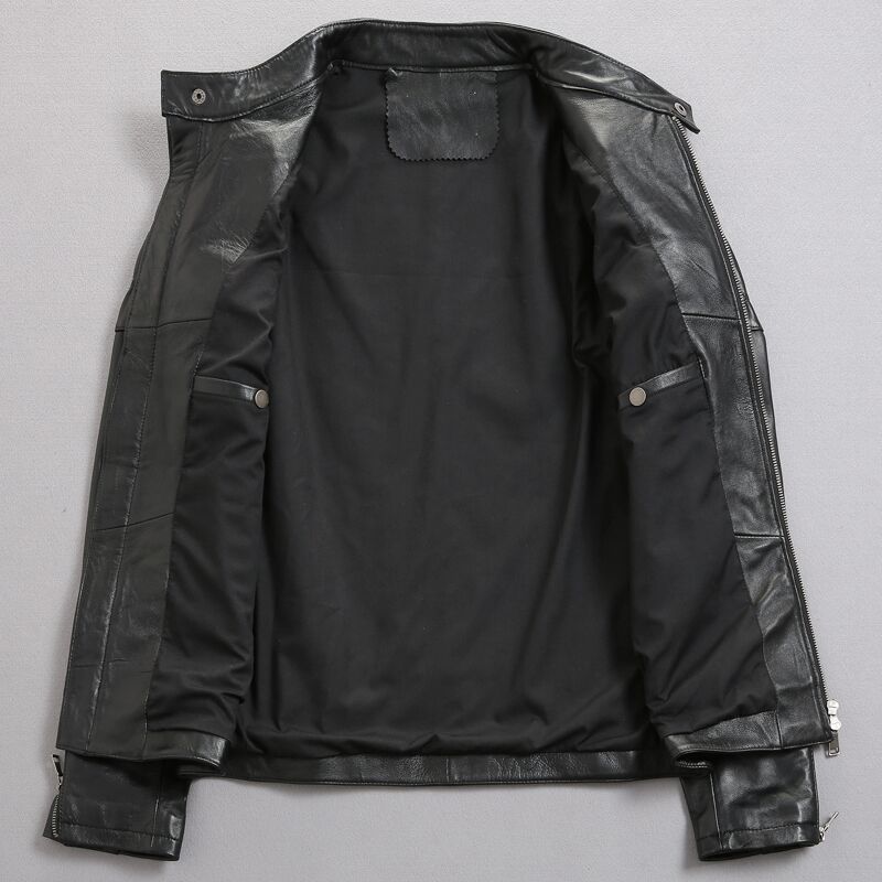 Men's distressed stand collar leather jacket - Image 3