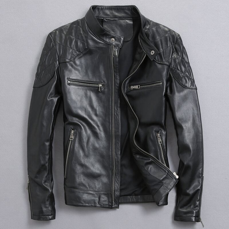 Men's distressed stand collar leather jacket - Image 5