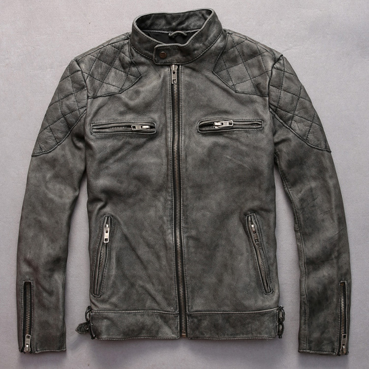 Men's distressed stand collar leather jacket - Image 6