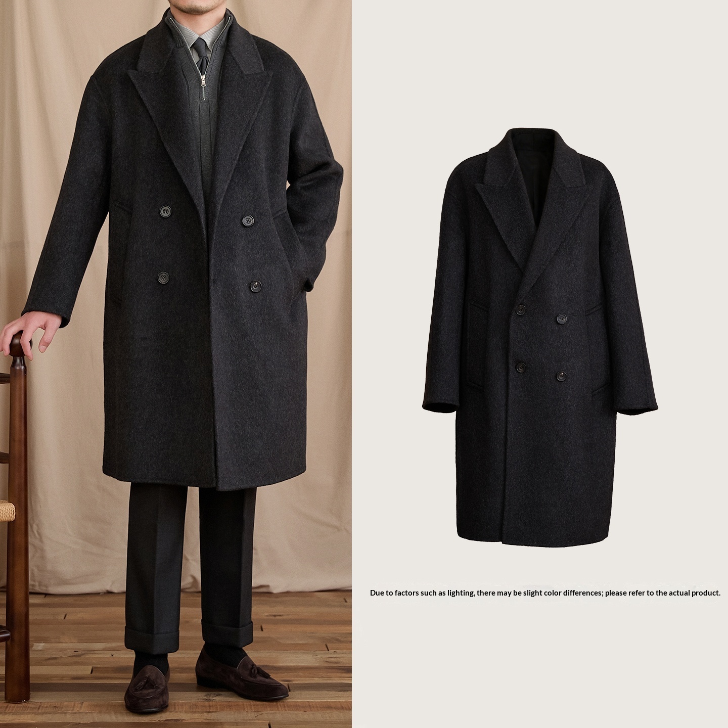 Wool Casual Loose-fitting Mid-length Coat Double-faced
