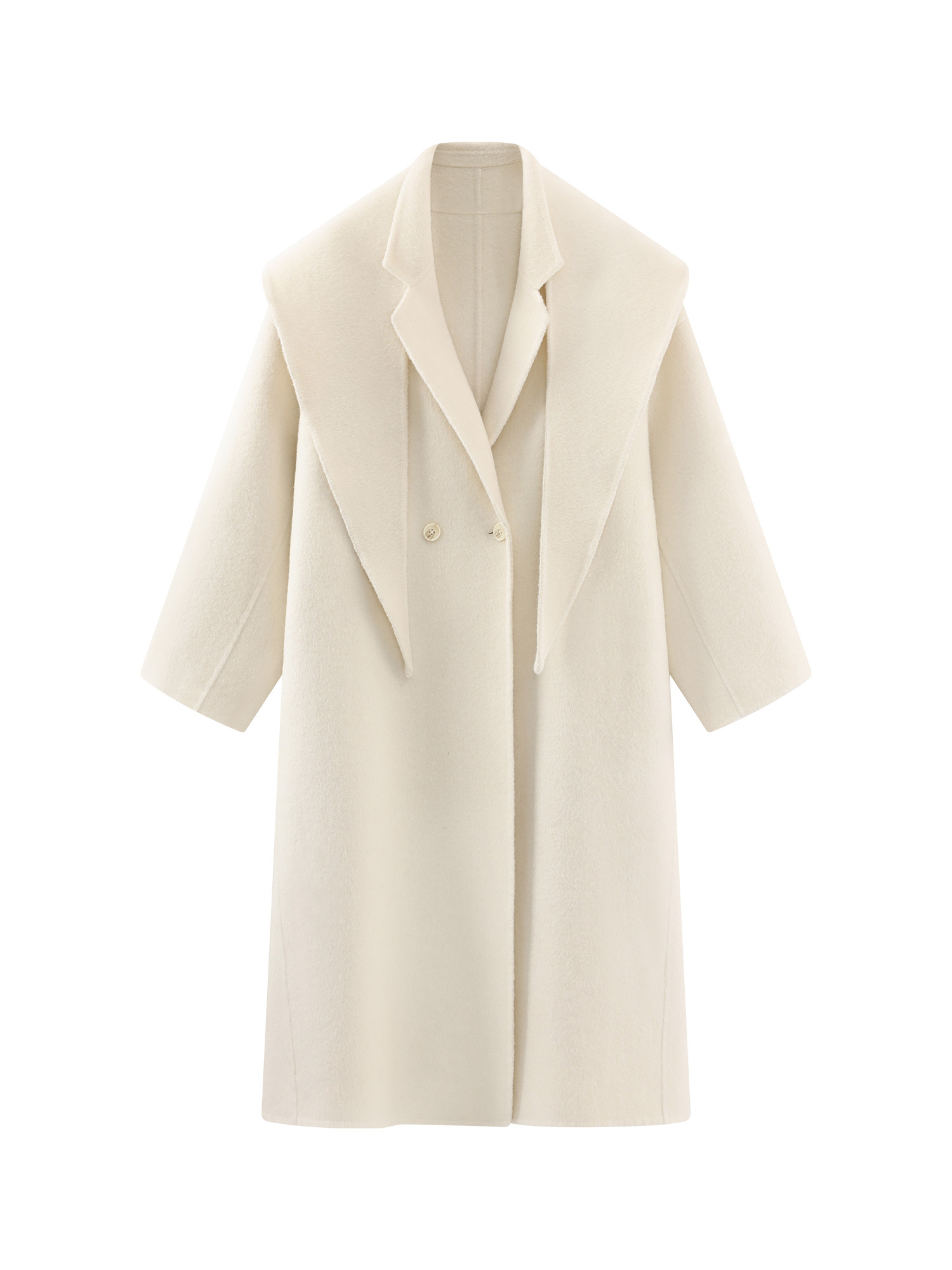 Double Breasted White Wool Coat For Women Autumn And Winter Double-sided Medium To Long Style - Image 4